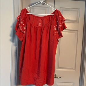 Red Embroidered Women's Top